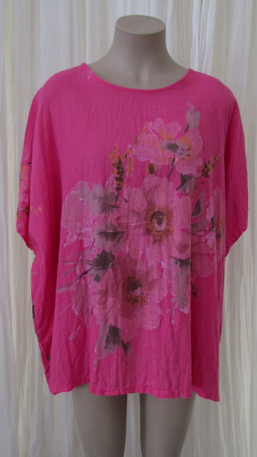 Fuchsia Floral Linen Slouch Top