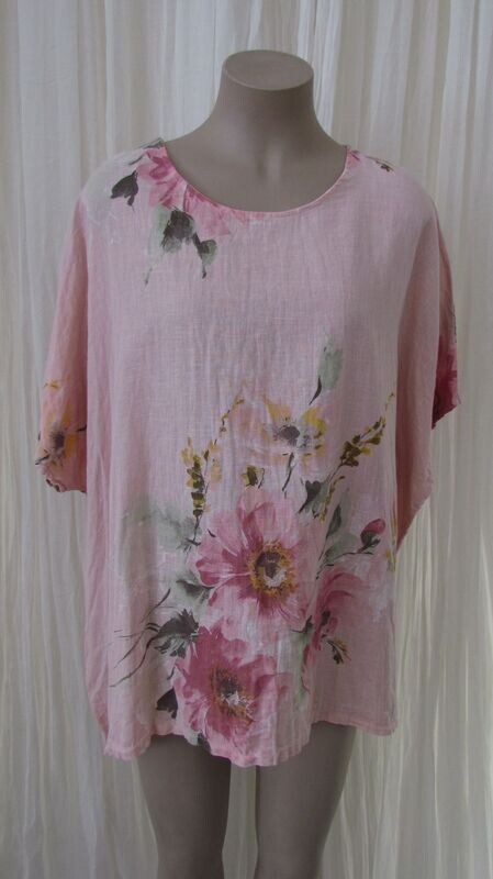 Pink Floral Linen Slouch Top