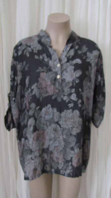 Charcoal Floral Linen Button Down top