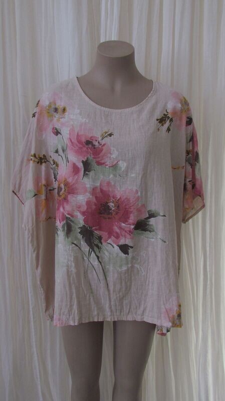 Beige Floral Linen Slouch Top