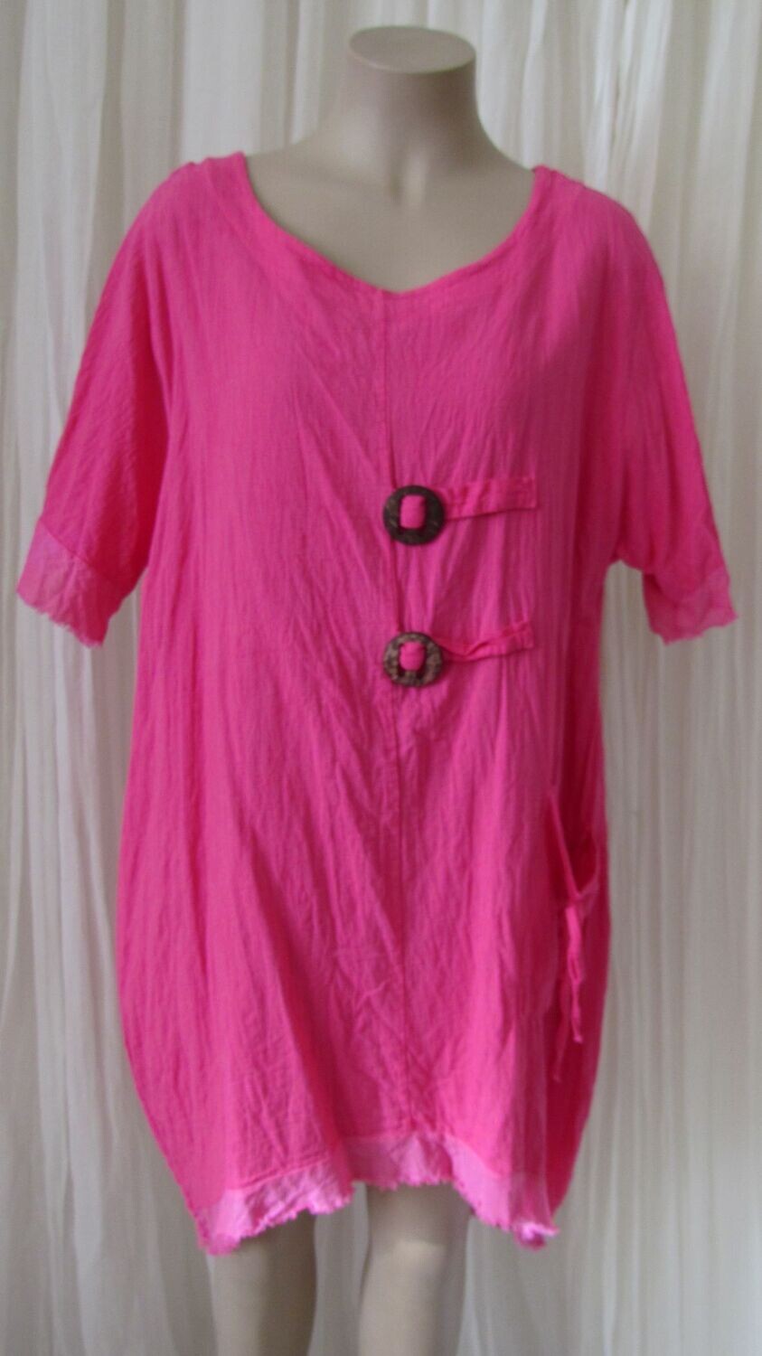 Fuchsia Linen Raw Edge Hi Lo Baggy Dress