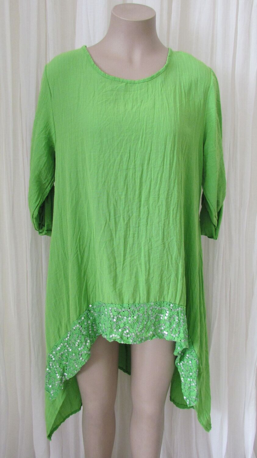 Lime Sequin Hi Lo Cotton Tunic Dress