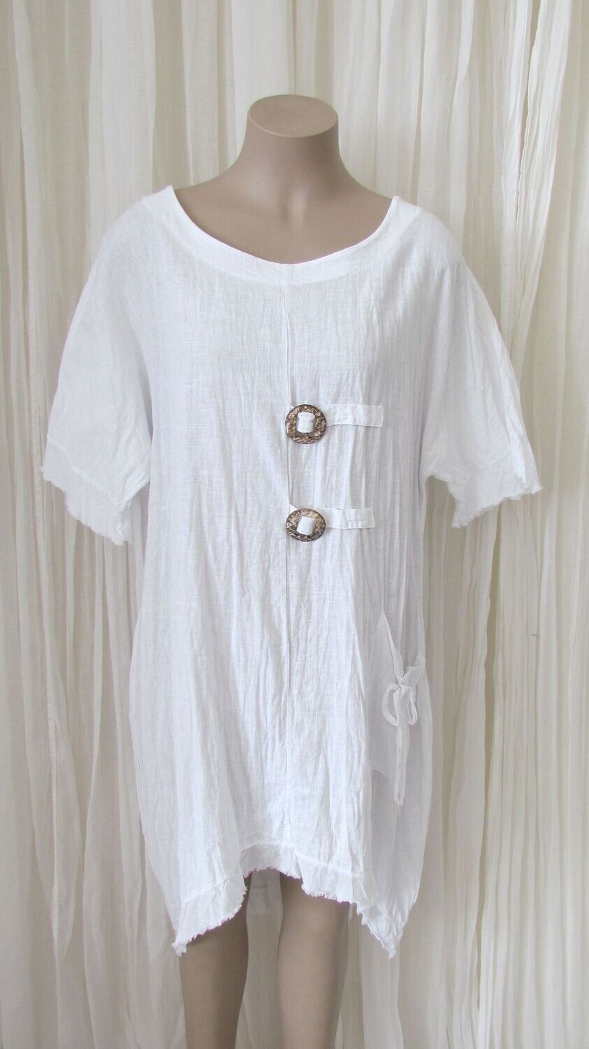 White Linen Raw Edge hi lo Baggy Dress