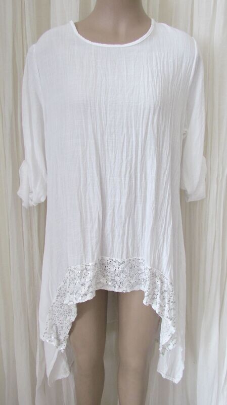 White Sequin Hi Lo Cotton tunic Dress