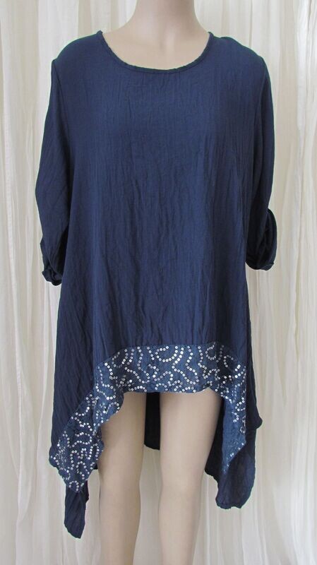 Navy Sequin Hi Lo Cotton Tunic Dress