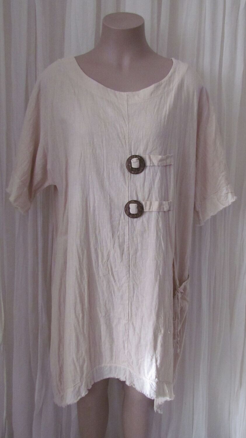 Beige Linen Raw Edge hi lo Baggy Dress