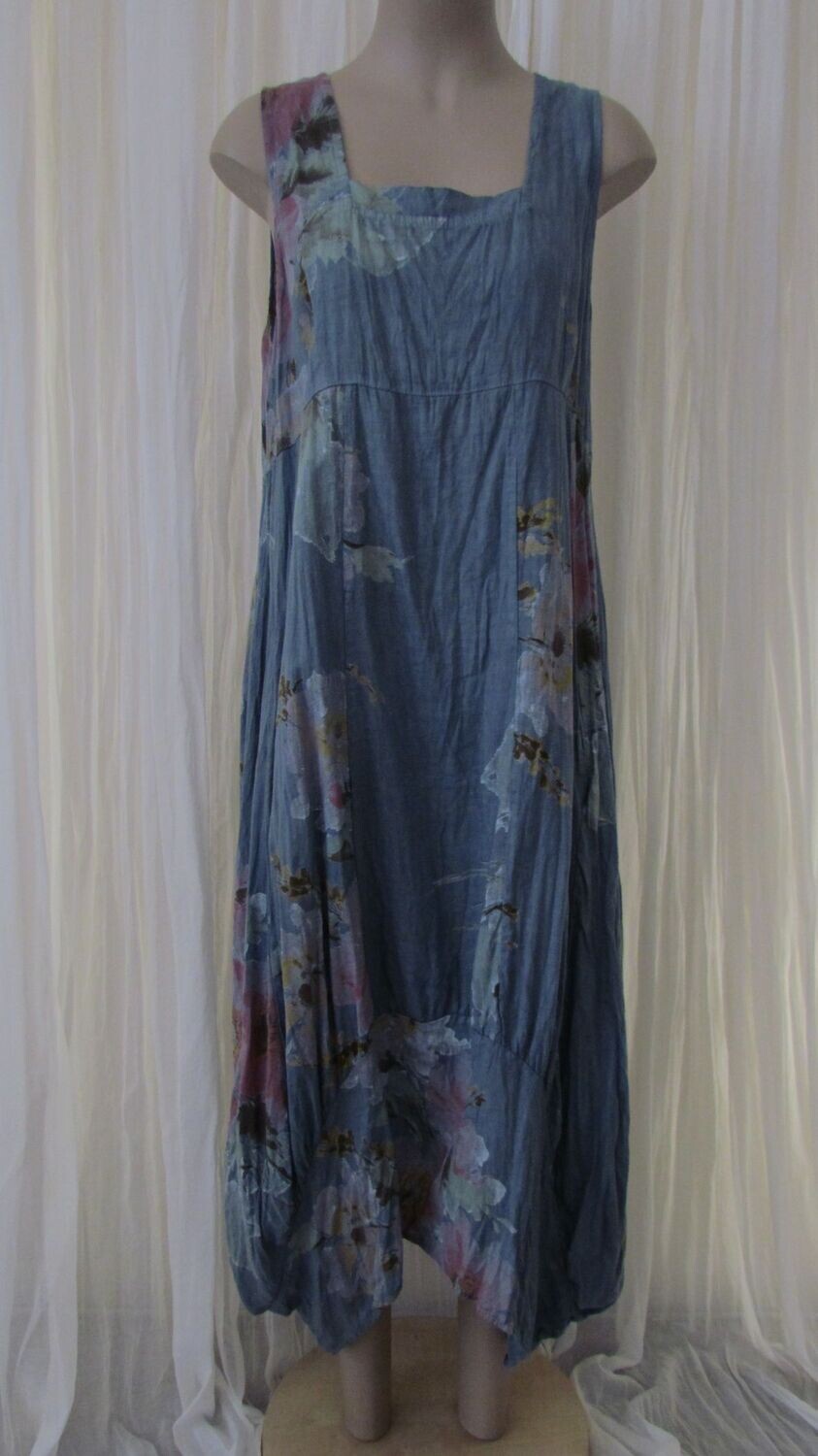 Denim Linen Floral Maxi Dress