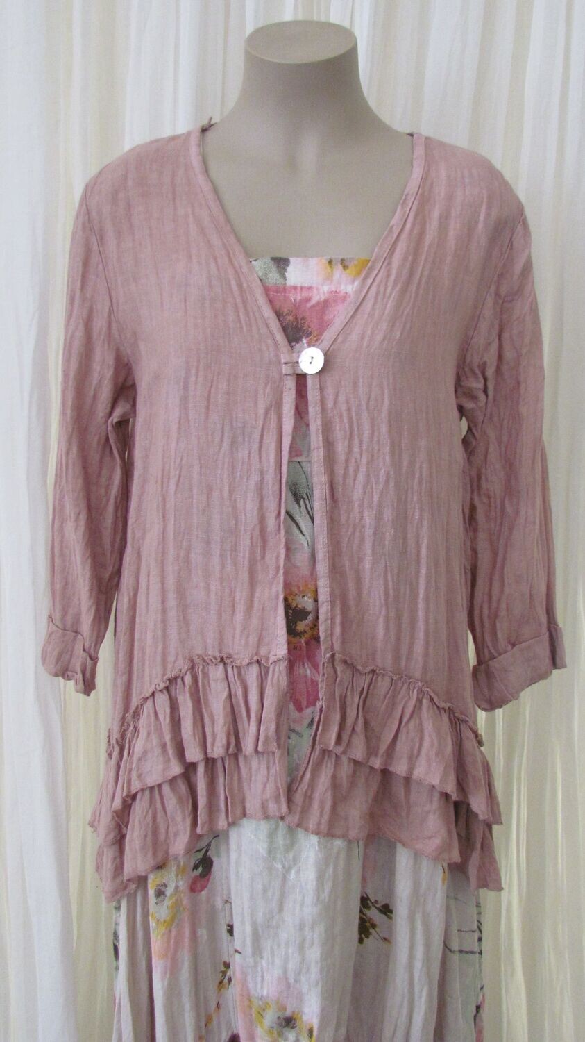 Pink Linen open front Ruffled Jacket