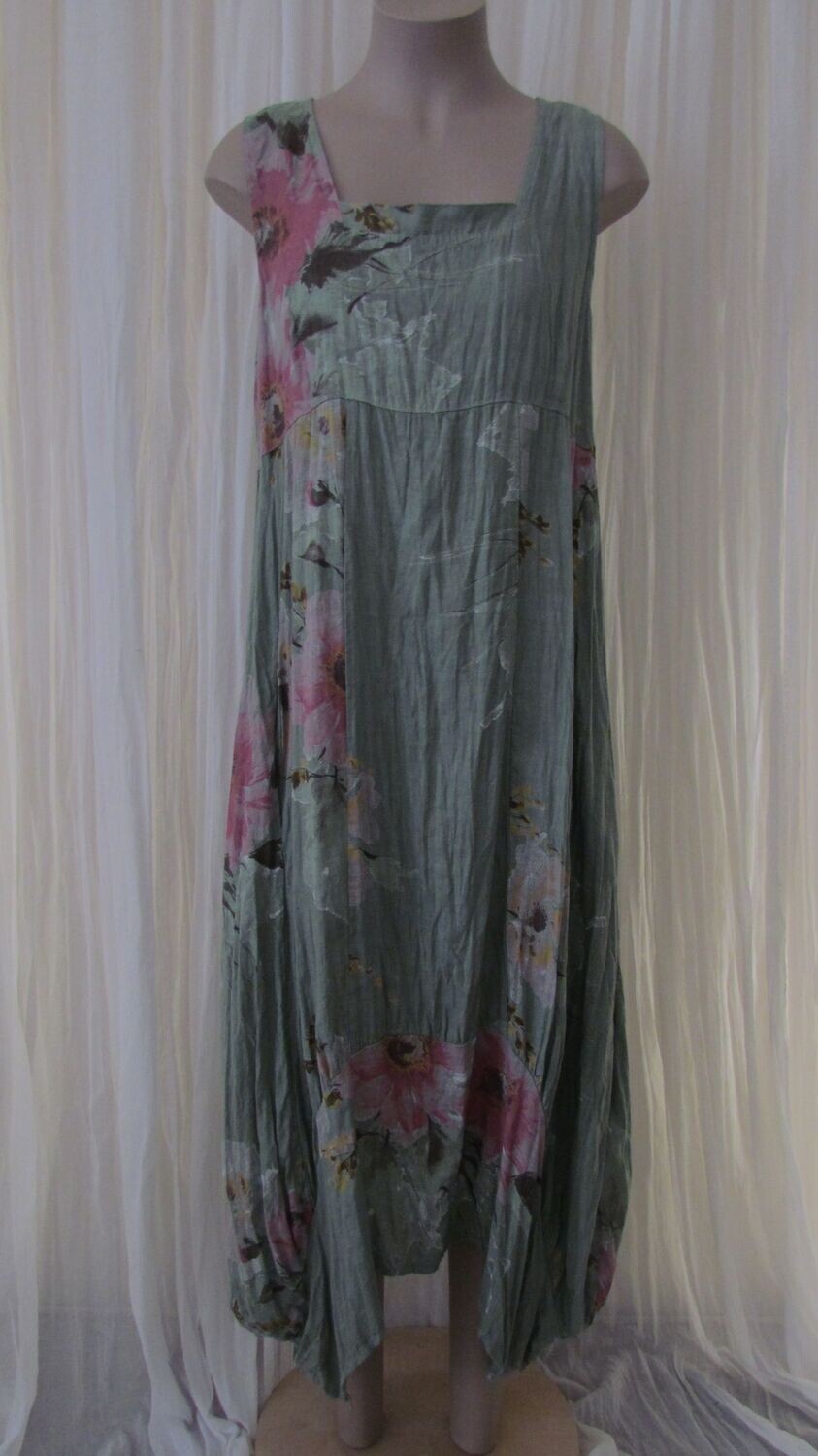 Khaki Linen Floral Maxi Dress