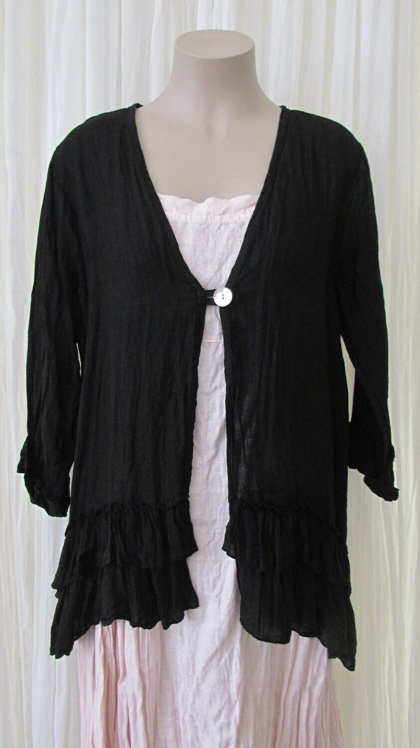 Black Linen open front Ruffled Jacket