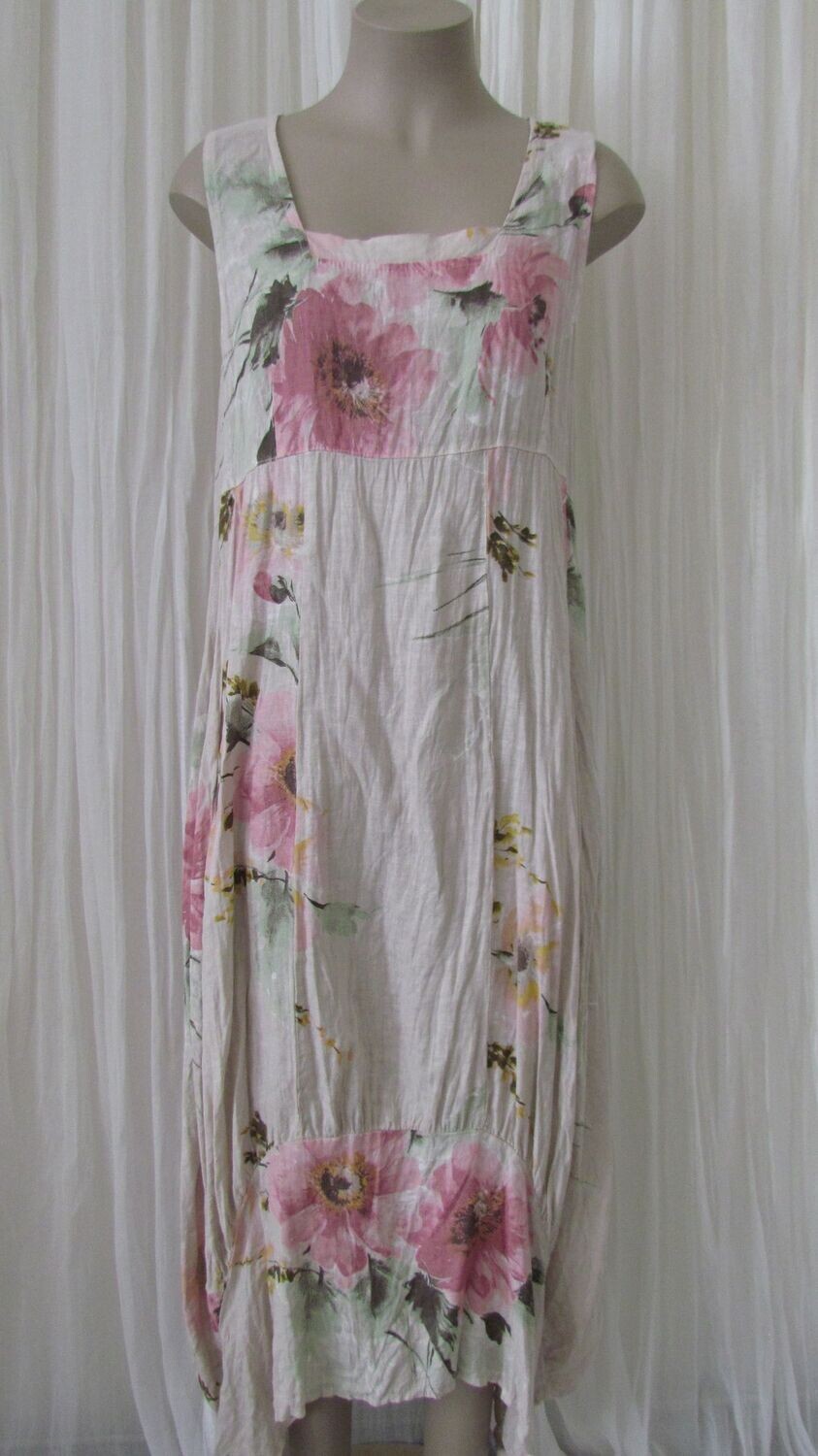 Beige Linen Floral Maxi Dress