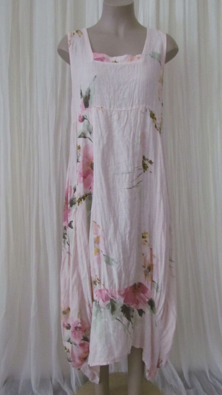 Pink Linen Floral Maxi Dress