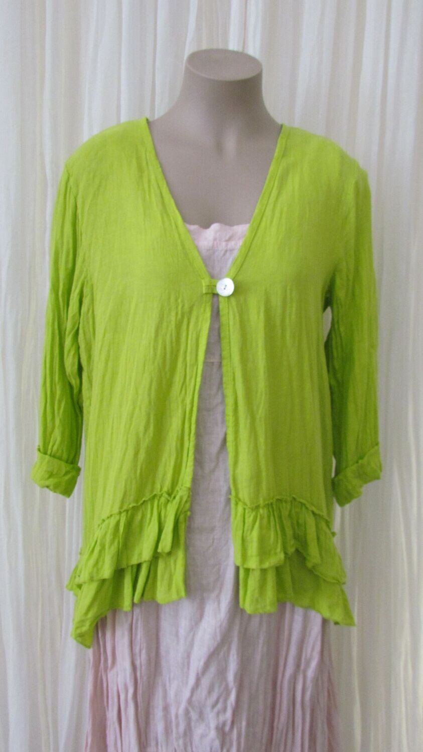 Lime Linen open front Ruffled Jacket