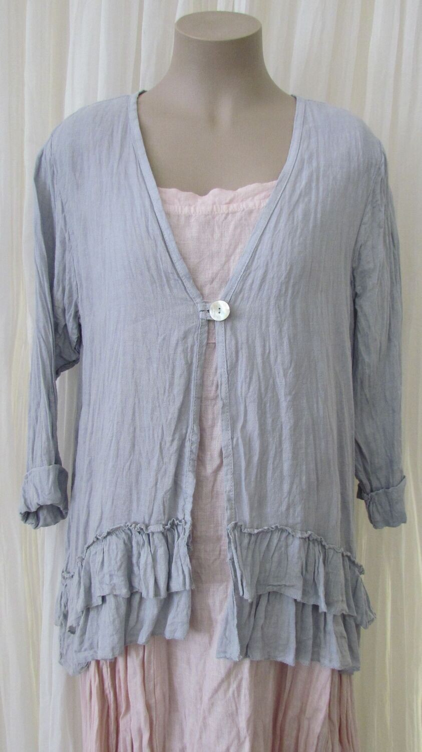 Silver Linen open front Ruffled Jacket