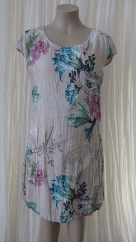 Beige Floral Linen Dress