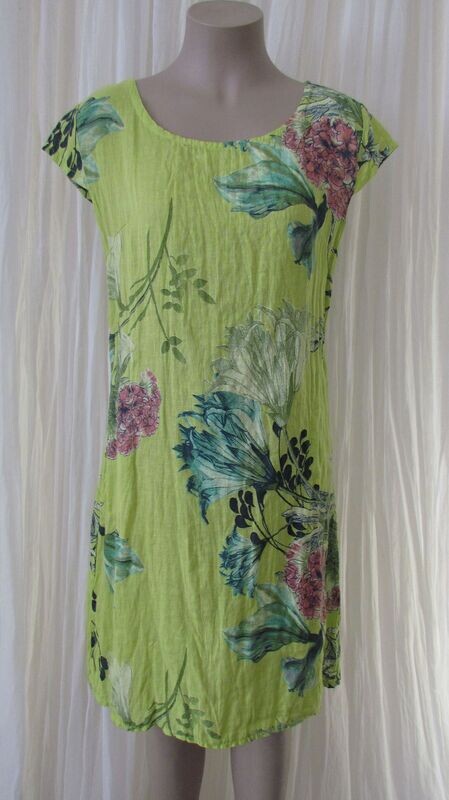 Lime Floral Linen Dress
