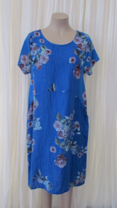 Royal Blue Floral Linen Dress