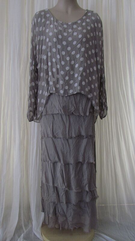 Mocha Polkadot Tiered Silk Dress with attached Top
