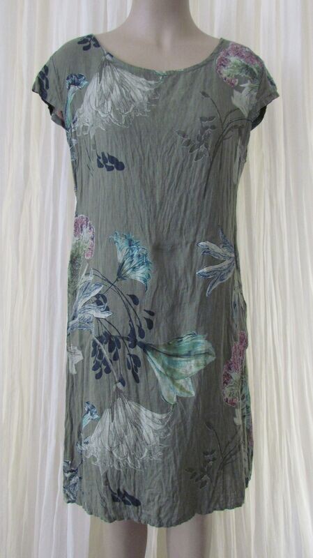 Khaki Floral Linen Dress