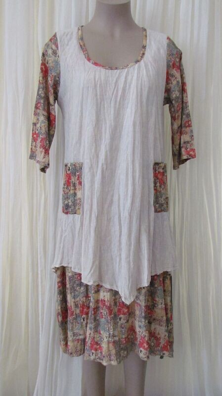 Natural/Red Linen Layered Dress