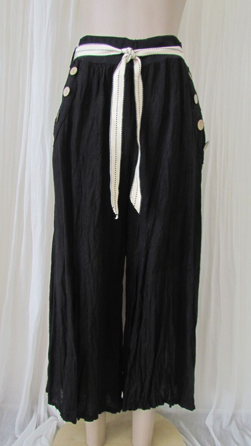 Black Linen Wide Leg Trousers