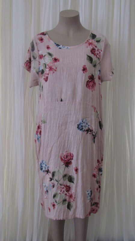 Pink Floral Linen Dress