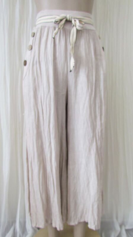 Beige Linen Wide Leg Trousers