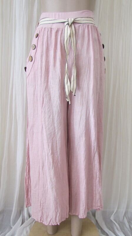 Pink Linen Wide Leg Trousers