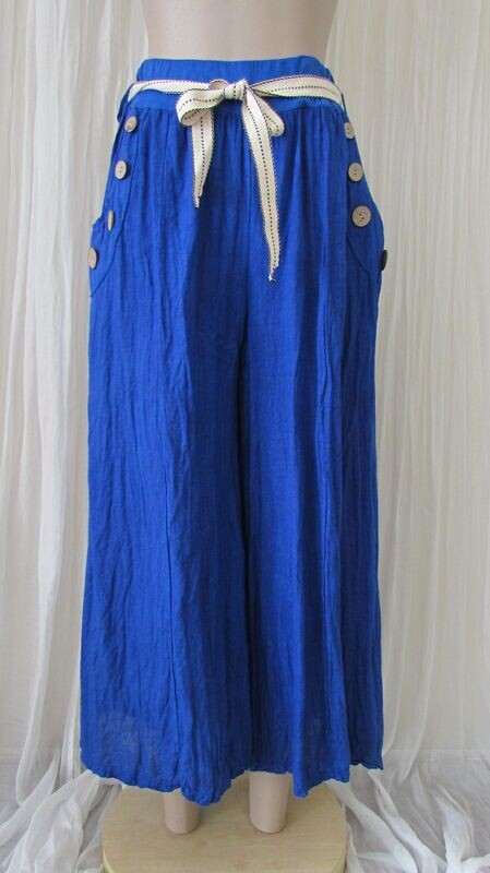 Royal Blue Linen Wide Leg Trousers