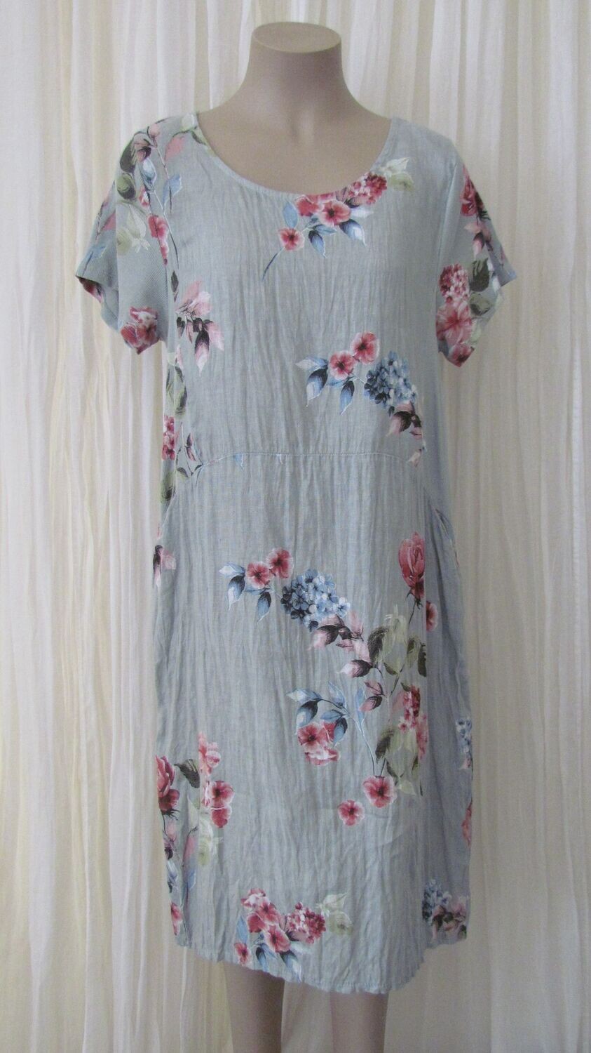 Light Grey Floral Linen Dress