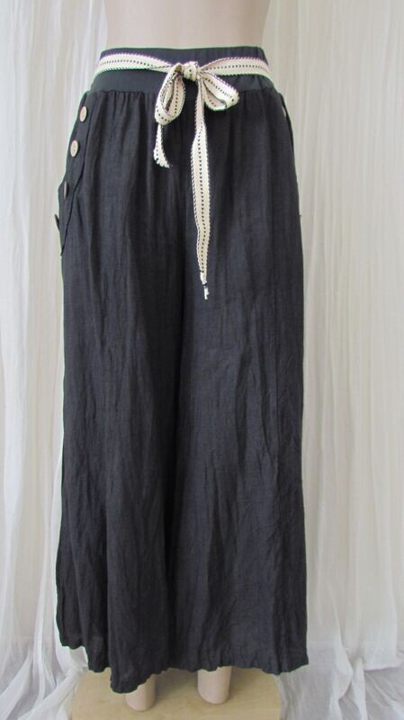 Charcoal Linen Wide Leg Trousers