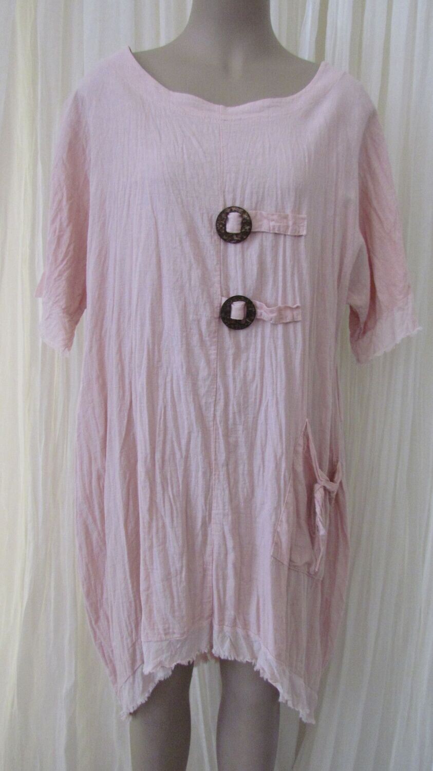 Pink Linen raw Edge Hi Lo Baggy Dress
