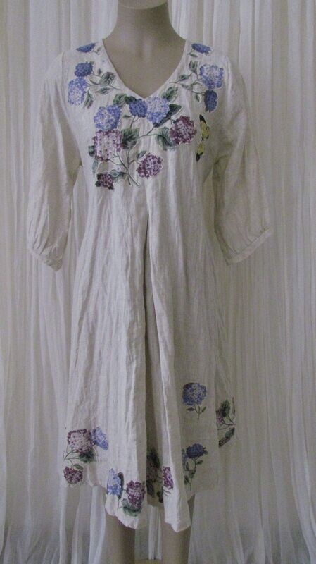 Blue Hydrangea Linen Applique Dress