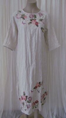Natural Linen Hydrangea Applique Dress
