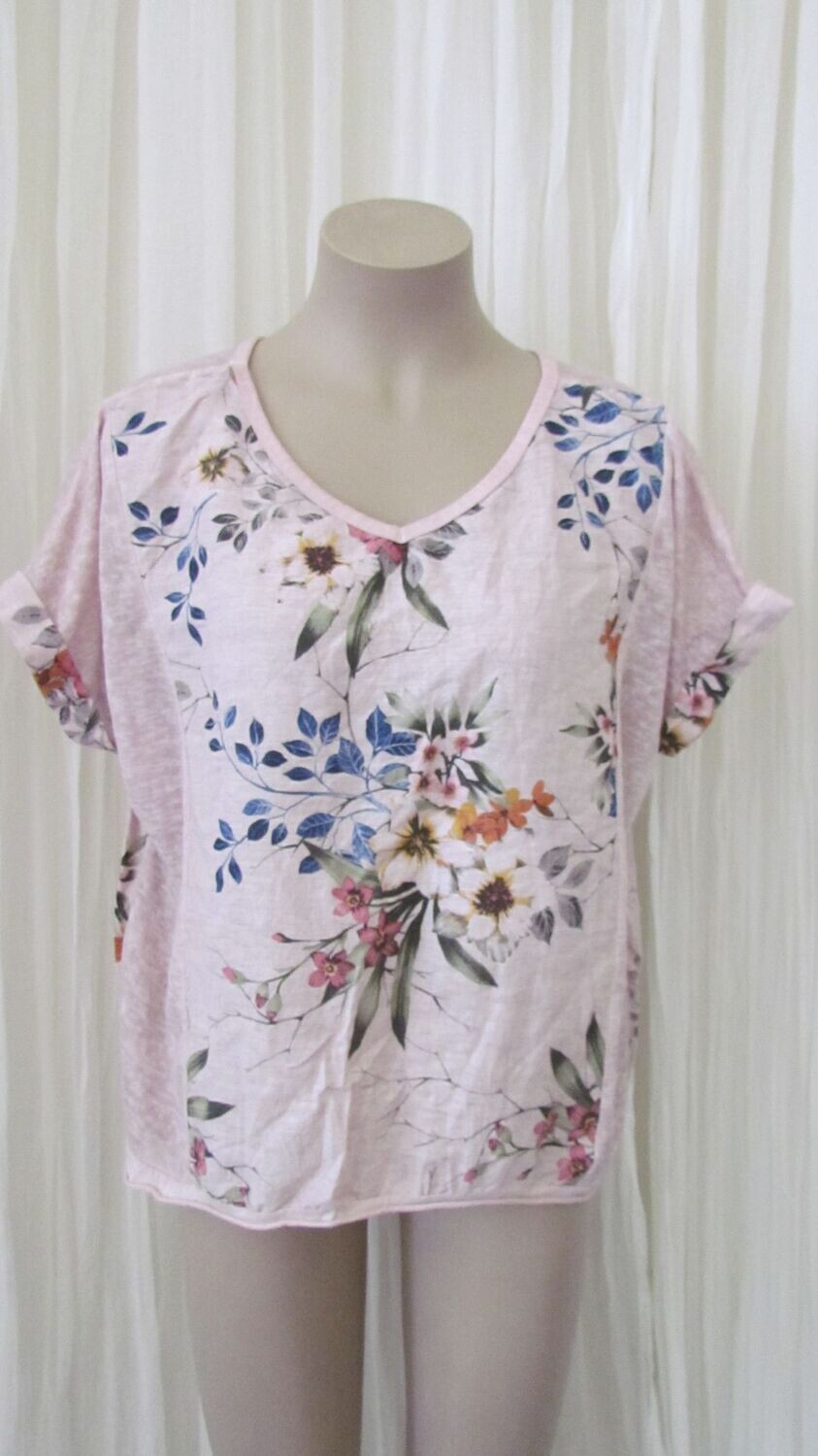Blush Floral Linen Crop Hi Lo Top