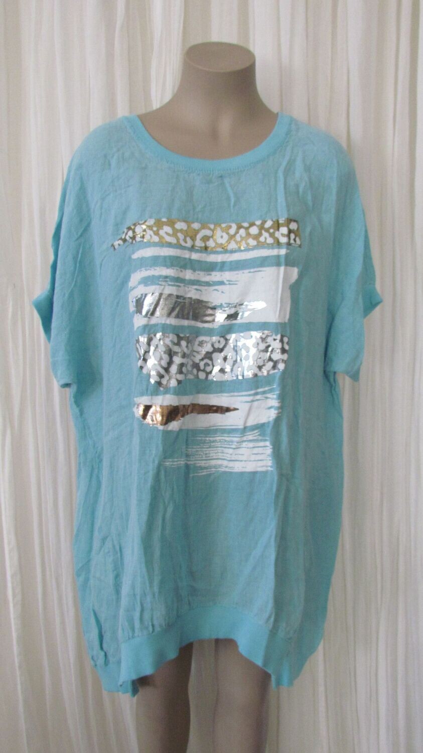 Aqua Foil Leopard Linen Top