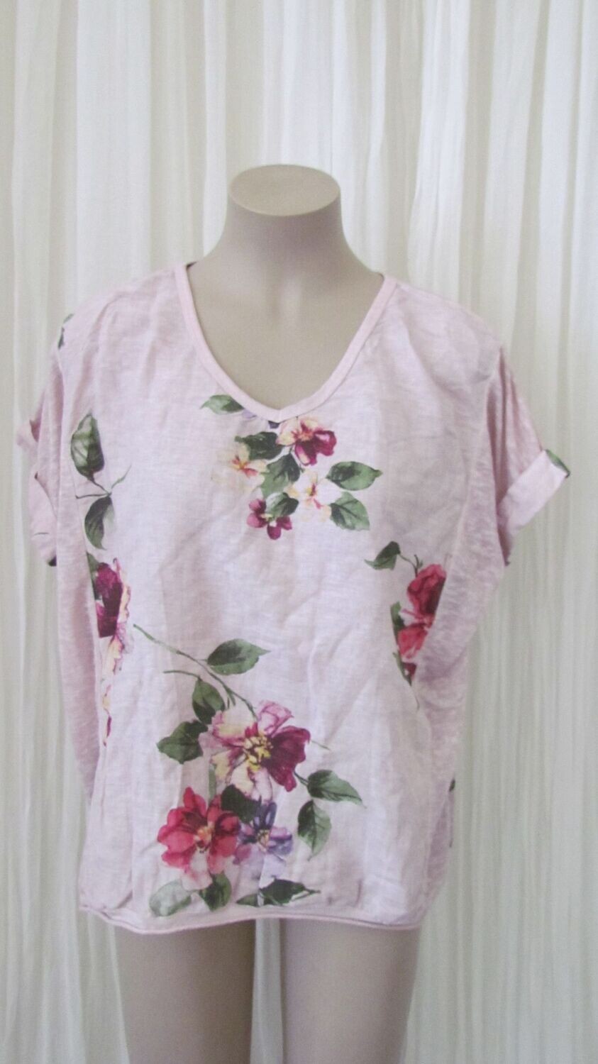 Blush Floral Linen Crop Hi Lo Top