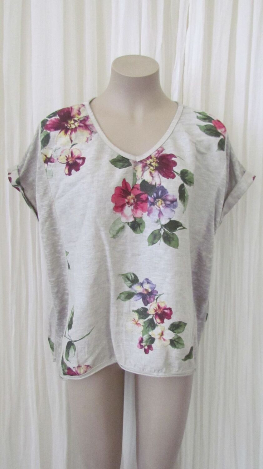 Mocha Floral Linen Crop Hi Lo Top