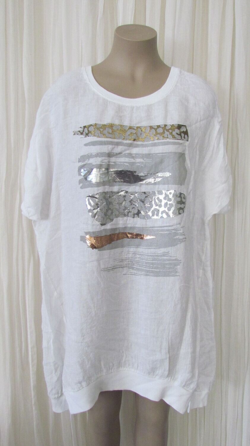 White Foil Leopard Linen Top