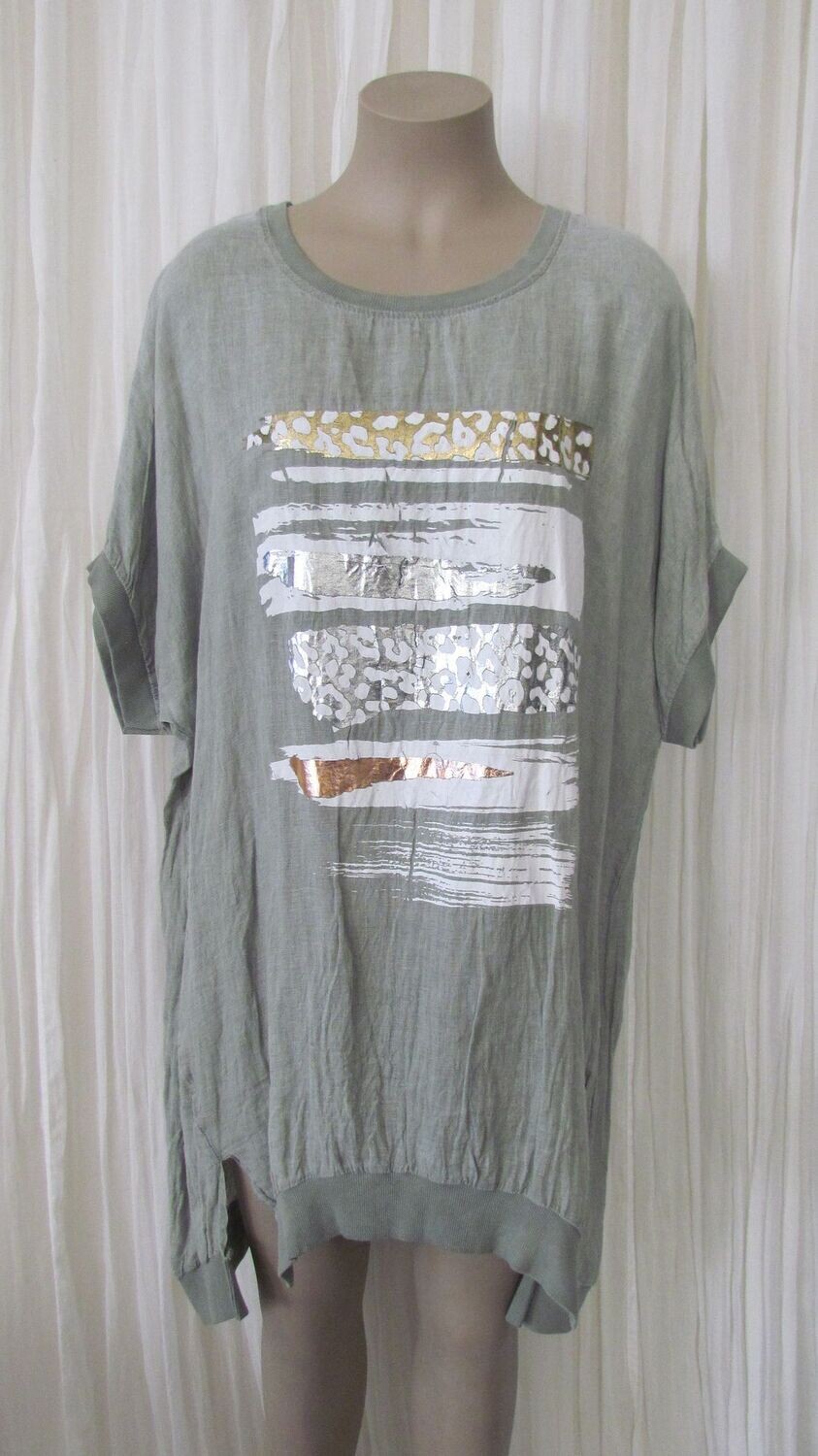 Khaki Foil Leopard Linen Top