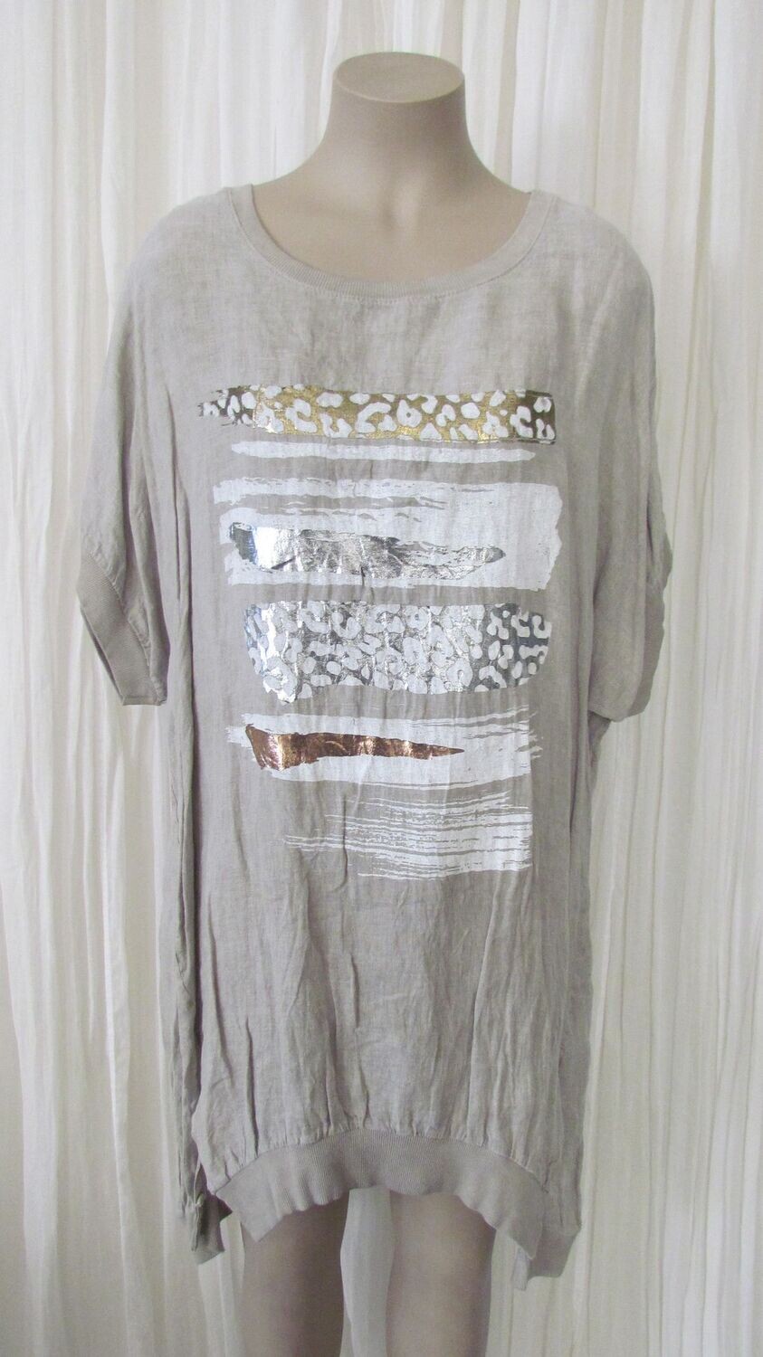 Beige Foil Leopard Linen Top