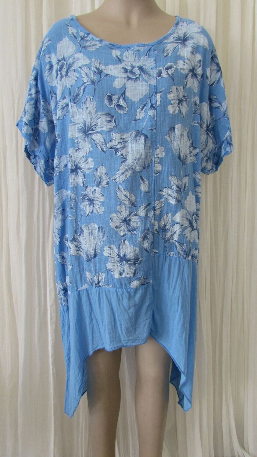 Denim Floral Cotton Tunic Top