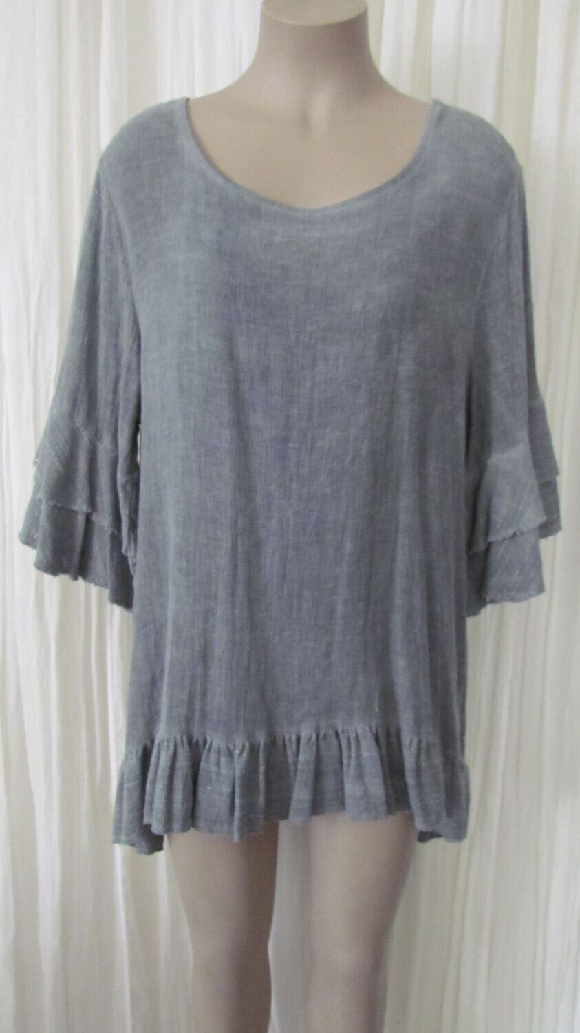Dark Grey Linen Flounce Top