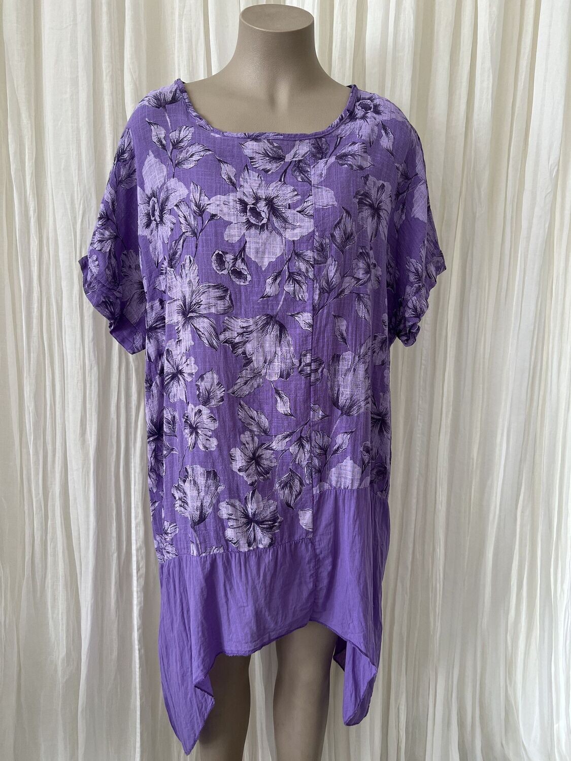 Lilac Floral Cotton Tunic Top