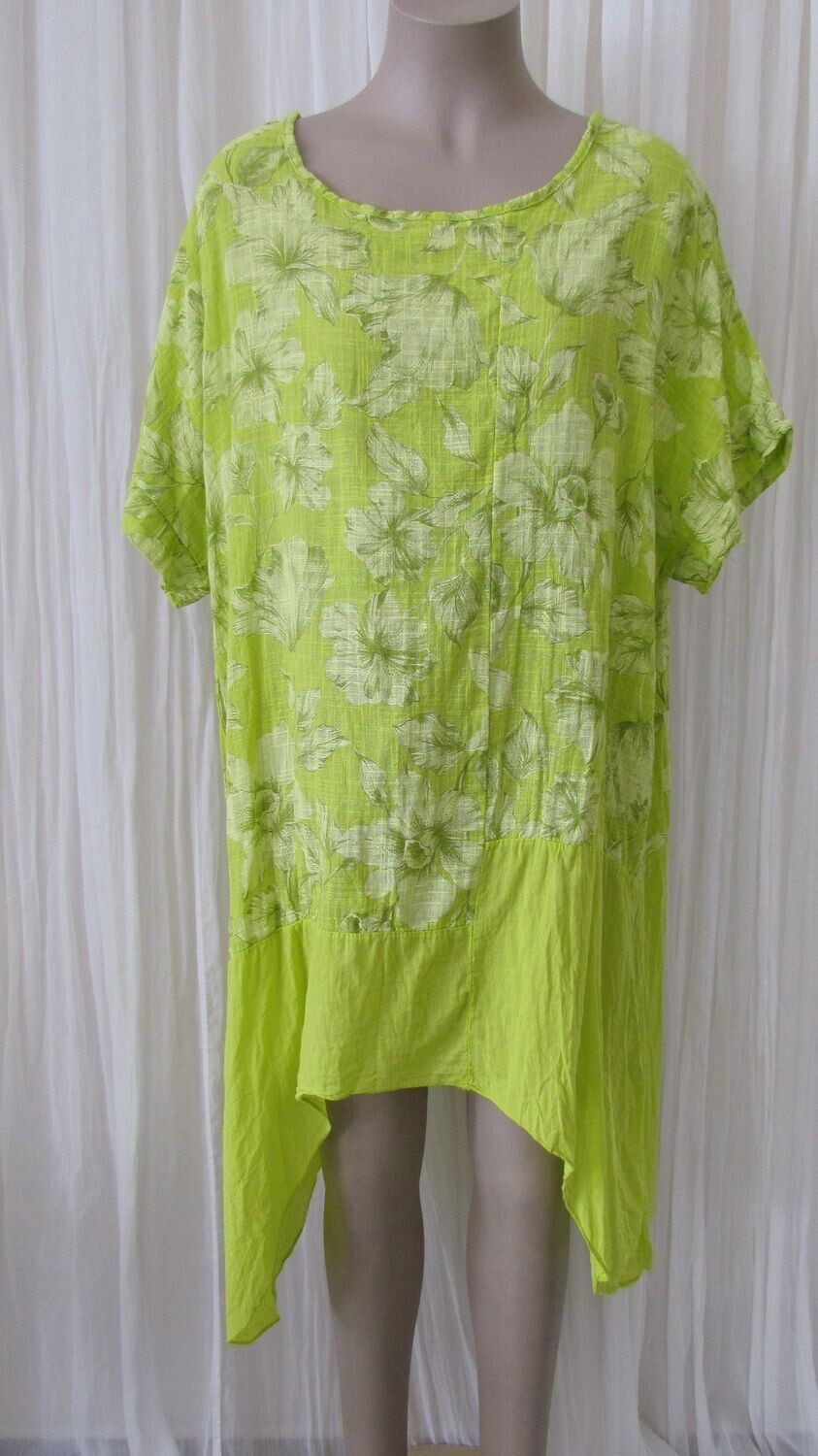 Lime Green Floral Cotton Tunic Top