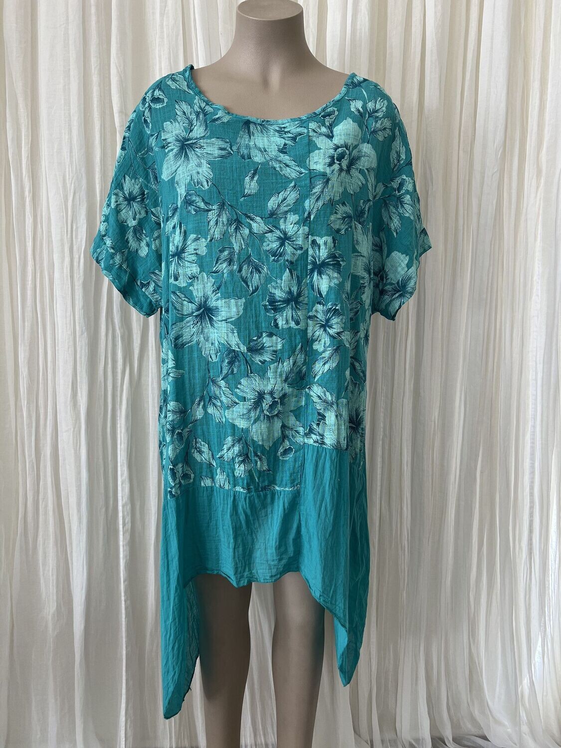 Teal Floral Cotton Tunic Top