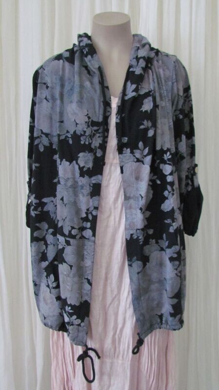 Black floral hooded draw string jacket