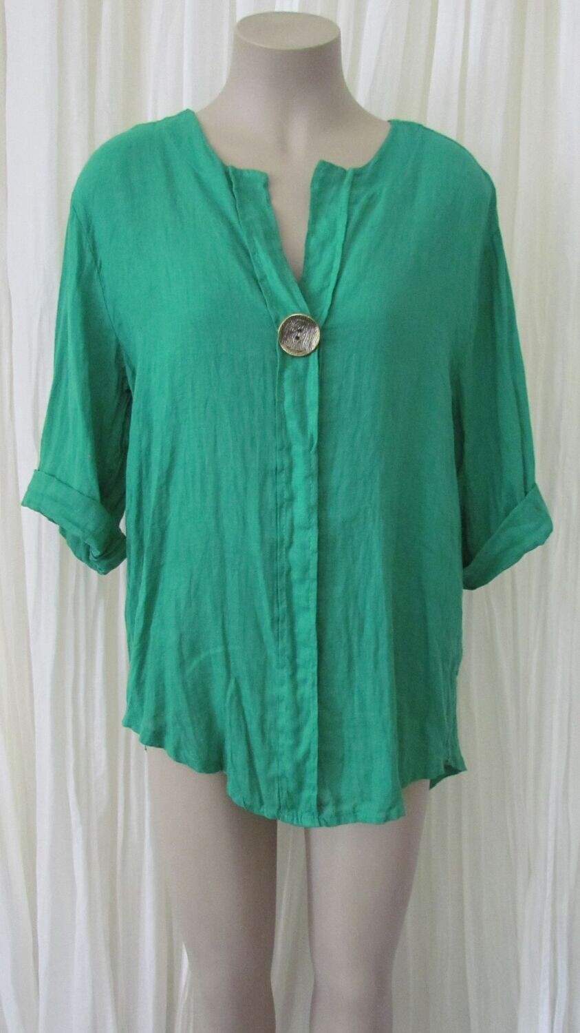 Green Linen Hi Lo Top