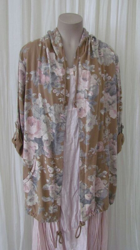 Mocha floral hooded draw string jacket