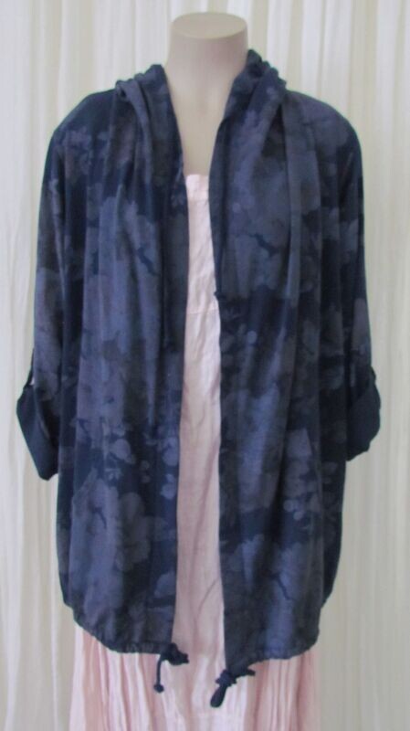 Navy floral hooded draw string jacket